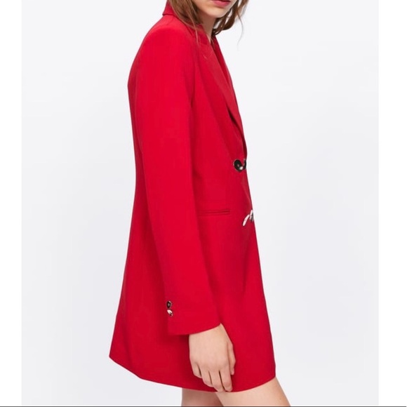 NWT ZARA RED BUTTONED FROCK COAT SHIRT DRESS - Picture 8 of 12